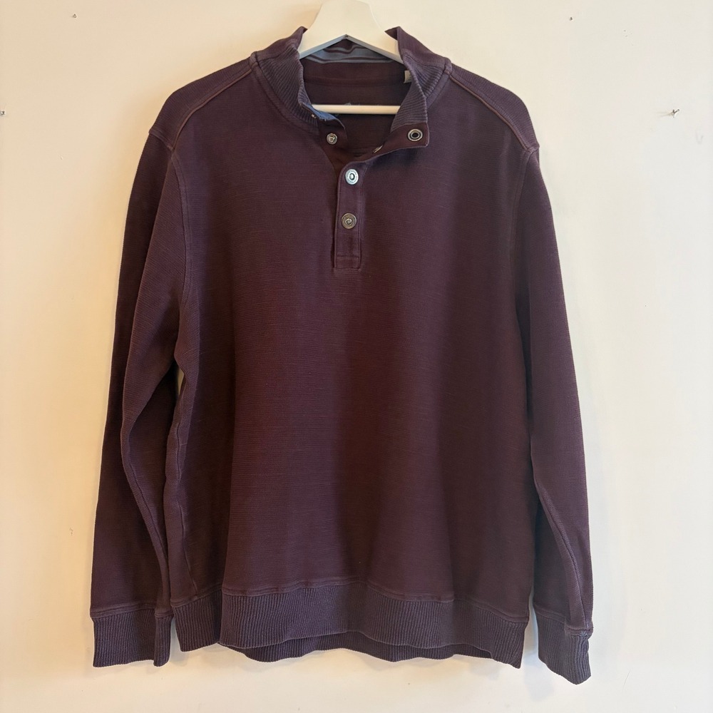 Tommy Bahama Burgundy Long Sleeve 1/4 Snap Closure Pullover Henley Sweatshirt L